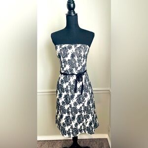 HELEN Wang Black White Floral Strapless Party Evening Formal Dress Size 4